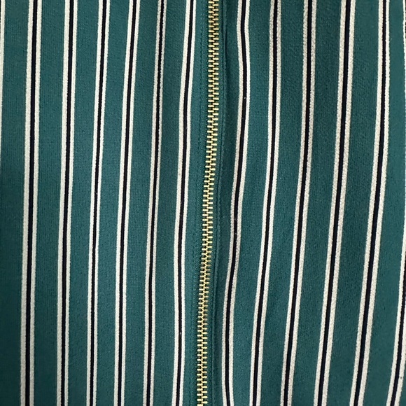 Michael Kors zip Front Green White Nautical Stripe Blouse Small M Gold Buttons - Picture 4 of 6